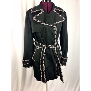 INC Black & Pink Double-Breasted Jacket Trench Coat Size Large Petite